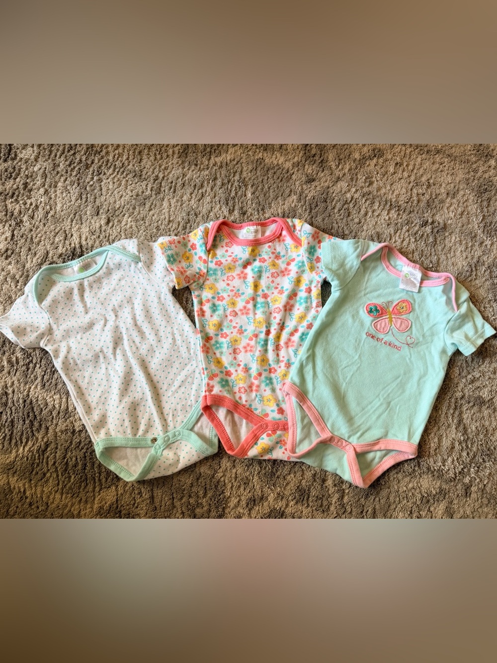 Baby Gear Mint, Coral & Floral Short-Sleeve One-Piece Bodysuits - 3-Pack